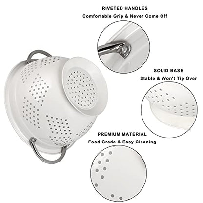Colander Set for Kitchen, 1.5, 3, 5 Qt Food Strainers and Colanders | Stainless Steel Handle,Strainers and Colanders For Pasta, Vegetables, and Fruits, Coated Metal, Kitchen Essential