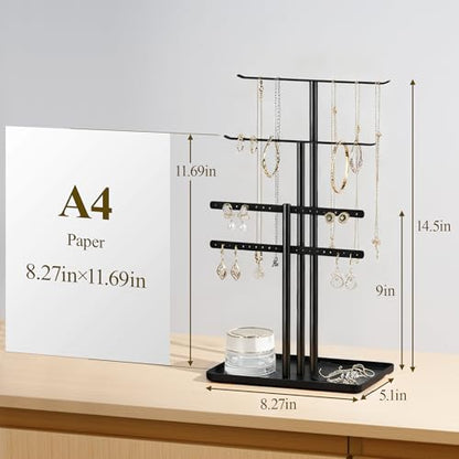pickpiff Black Jewelry Stand Holder Organizer: 14.5" Sturdy Hanger for 80 Pcs Jewelry, Jewlery Tower for Display Necklace, Earring, Bracelet, Watch