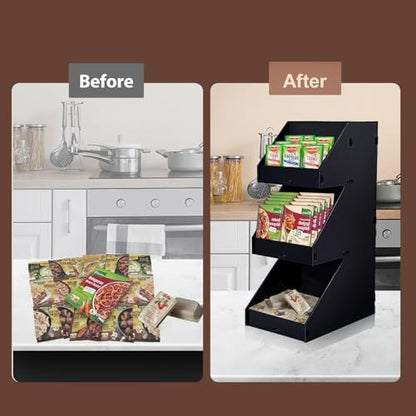 Sauce Packet Organizer, For Organizing Ketchup Packet, Condiment Packets, Sugar Packets, Hot Sauce Pack, 3-Tier Design with Straw Holder, Condiment Organizer for Restaurant, Cafe, Home, Black Acrylic