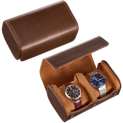 Watch Travel Case, 2 Slot PU Leather Watch Roll Bo... (Brown | Faux Leather)