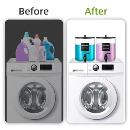 Glass Laundry Detergent Dispenser, 128 oz / 3.5L Fabric Softener Dispenser for Laundry Room Organization, Detergent Holder with Plastic Spigot (Black, 2 Pack)