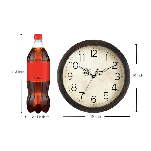 KECYET Wall Clock 10" Vintage Battery Operated Non-Ticking Quartz (Bronze) | Kitchen clock Living Room Retro Rustic Kitchen Bathroom Home Office Bronze