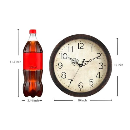 KECYET Wall Clock 10" Vintage Battery Operated Non-Ticking Quartz (Bronze) | Kitchen clock Living Room Retro Rustic Kitchen Bathroom Home Office Bronze
