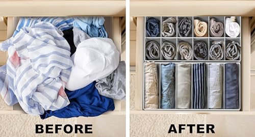 Simple Houseware 4-Pack Drawer Organizer Set for Underwear/Socks/Bra, Gray | Closet Dividers for Underwear, Socks, Bras, Scarves, Ties - Foldable Non-Woven Storage Boxes