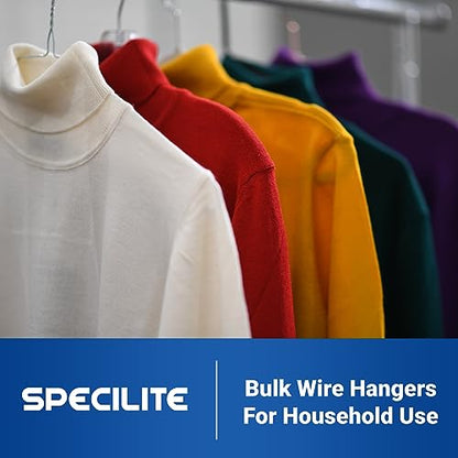 SPECILITE Wire Metal Clothes Hangers Bulk 100 Pack, Ultra Thin, Silver | Perfect for Standard Size Suits, Coats, Shirts, Pants, Skirts, 16 Inch 12 Gauge, Space Saving, Non Slip