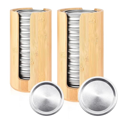 2 Pack Bamboo Mason Jar Lid Organizer for Wide & R... (Silver | Bamboo)