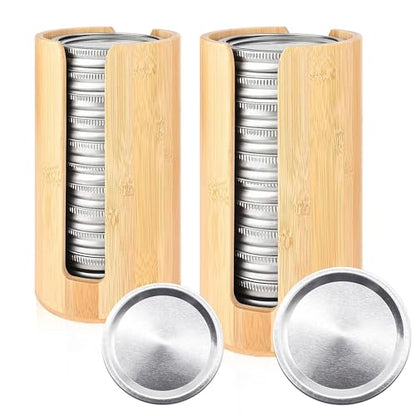 2 Pack Bamboo Mason Jar Lid Organizer for Wide & R... (Silver | Bamboo)
