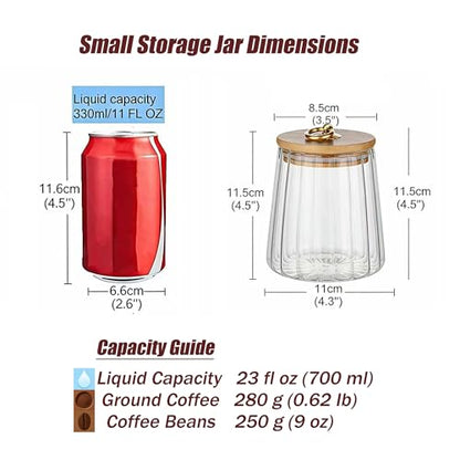Glass Coffee Nuts Canister with Airtight Bamboo Lid 23 FL OZ Small Conical