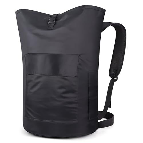 HAEVON Heavy Duty Laundry Backpack, Black | Padded Straps, Removable Liner