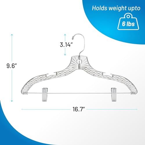 DEILSY™ Clothes Hangers with Clips 12 Pack Crystal Clear Plastic Hangers | Pants hangers with clips and 360° swivel hook, clip hangers for pants, skirts, suits and dresses in any closet