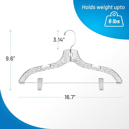 DEILSY™ Clothes Hangers with Clips 12 Pack Crystal Clear Plastic Hangers | Pants hangers with clips and 360° swivel hook, clip hangers for pants, skirts, suits and dresses in any closet