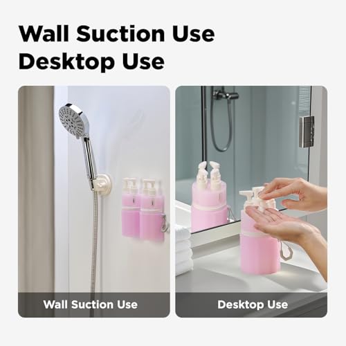 4 in 1 Travel Dispenser Bottle, Travel Bottles for Toiletries, Pink | 4 × 55ml Leak Proof Travel Bottles with Suction Cups