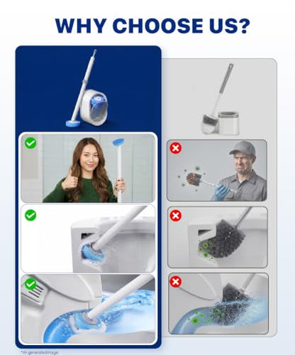 Disposable Toilet Brush and Holder Set with 16 Refills for Bathroom | Disposable Toilet Cleaning System,Toilet Wand Kit,Wall-Mounted or Floor-Standing Holder Toilet Cleaning Stick Touch Free