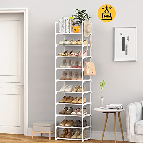 Metal Shoe Rack Organizer 10 Tiers, 20-24 Pairs Narrow Tall Shoe Racks for Closets Entryway - Vertical Boots Organizer Storage - Sturdy Shoe Shelf Cabinet White