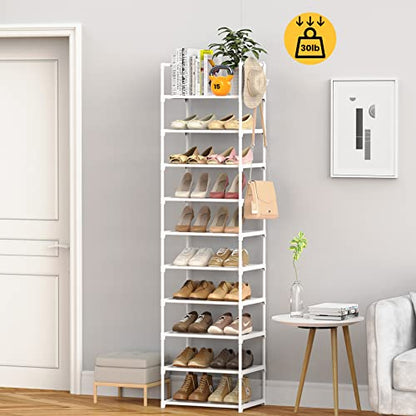 Metal Shoe Rack Organizer 10 Tiers, 20-24 Pairs Narrow Tall Shoe Racks for Closets Entryway - Vertical Boots Organizer Storage - Sturdy Shoe Shelf Cabinet White