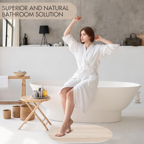Stone Bath Mat for Bathroom|Diatomaceous Earth Bath Mat|Quick Dry Water Absorbing Bath Stone Mat Large|Non-Slip Bathroom Shower Rug|Easy to Clean (24×16'', Wood Grain, Oval)