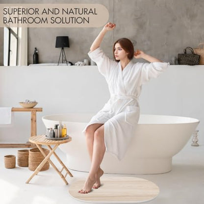 Stone Bath Mat for Bathroom|Diatomaceous Earth Bath Mat|Quick Dry Water Absorbing Bath Stone Mat Large|Non-Slip Bathroom Shower Rug|Easy to Clean (24×16'', Wood Grain, Oval)
