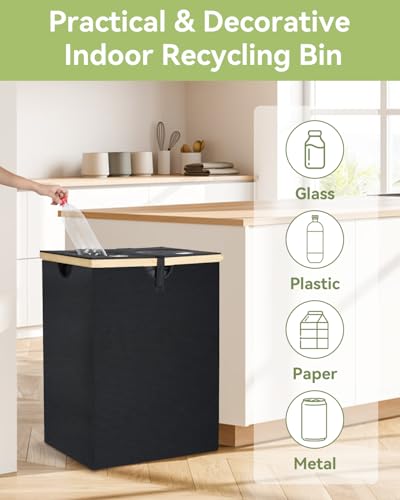 140L Recycling Bin for Kitchen, 2 Compartments Lar... (Black)