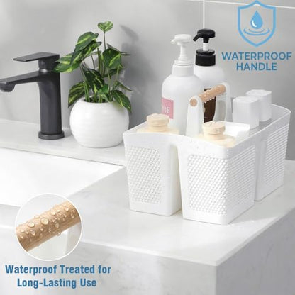 Portable Shower Caddy Basket Plastic Cleaning Caddy Organizer Storage Tote with Handle for Bathroom, College, Dorm Room Essentials, White | Cleaning Caddy Organizer for Bathroom, College Dorm Room Essentials, Storage Tote