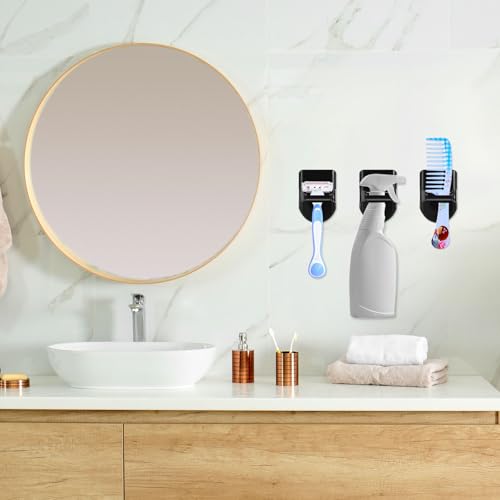 8 Pcs Wall Mount Spray Bottle Hooks Holder Spray Bottle Hanger Adhesive Hook to Create Storage Space Rack Organizer Hanger for Cabinet Kitchen Variety Surfaces (Black)