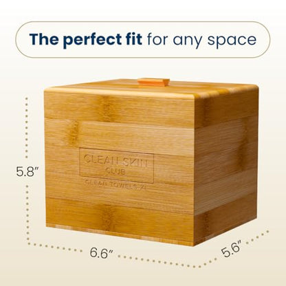 Clean Skin Club Luxe Bamboo container with Removable Cover includes Clean Towels® Original XL 50 Count, Disposable Face Towel Holder for Bathroom Counter