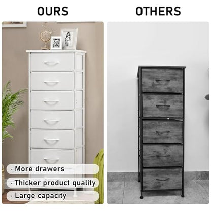 Fixwal Tall Narrow White Dresser for Bedroom, Storage Dresser Organizer in Closet with 7 Fabric Drawers, Nightstand for Dorm