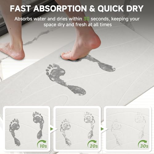 Large Stone Bath Mat, 31.5 x 19.7” Diatomaceous Earth Bath Mat | Extra Large Stone Bath Mat for Bathroom, Absorbent Stone Shower Mats, Non-Slip Barhroom Floor Mat, Quick Dry, Easy to Clean