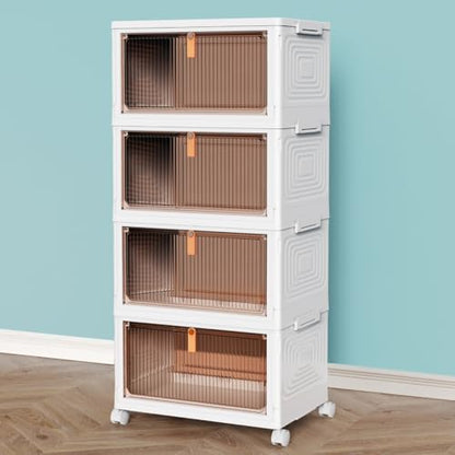 CTSNSLH 4 Tier Plastic Storage Bins with Lid 23QT - Stackable Storage Bins | Organizers and Storage with Wheels, Plastic Storage Cabinet Organization and Storage for Living Room,Office,Dorm