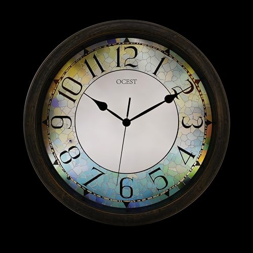 13 Inch Illuminated Wall Clock, Glow in The Dark, Brown | Silent battery movement, easy-read dial, for bedroom, bathroom, living room, kitchen, and home office decor