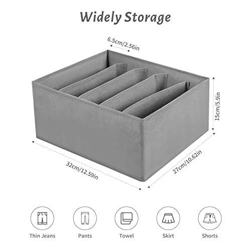Jeans Drawer Organizers for Clothing, 5 Compartment Wardrobe Storage Box, Washable Clothes Organizer for Folded Clothes, Jeans, Pants, Leggings, t-shirts(Grey)