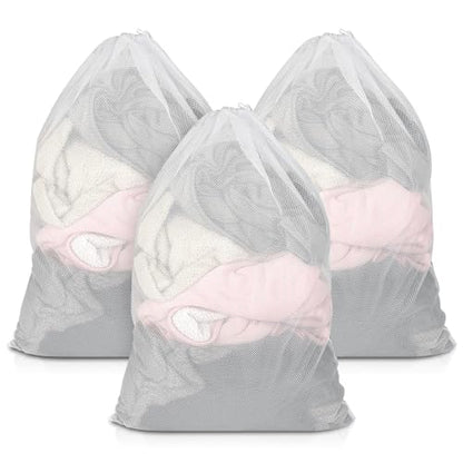 3 Pack Mesh Laundry Bags 23x34 Inch Drawstring Locking for Travel Home | mesh bags with locking drawstring, Tear-resistant for blankets & towels, Lightweight foldable for travel/dorm