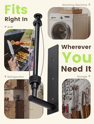 Magnetic Paper Towel Holder for Fridge, Kitchen, RV, Garage, Grill | Strong Magnet Paper Towel Holder with Self Adhesive Wall Mount and Screws, One Hand Tear with Adjustable Damping, Black