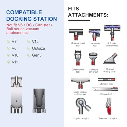 LANMU Accessory Holder Compatible with Dyson V15 V11 V10 V8 V7 Outsize Gen5 Cordless Stick Vacuum Cleaner, Drill Free Docking Station Attachments Organizer, Fit Accessories and Parts Storage