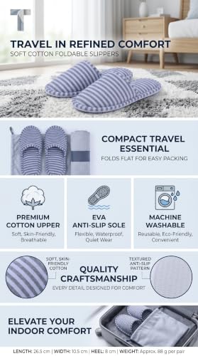 VGEBY 1 Pair Travel Foldable Slippers Anti-slip with Drawstring Storage Bag for Home Hotel Flight Indoor Outdoor(Color : Grey Stripes for Women)