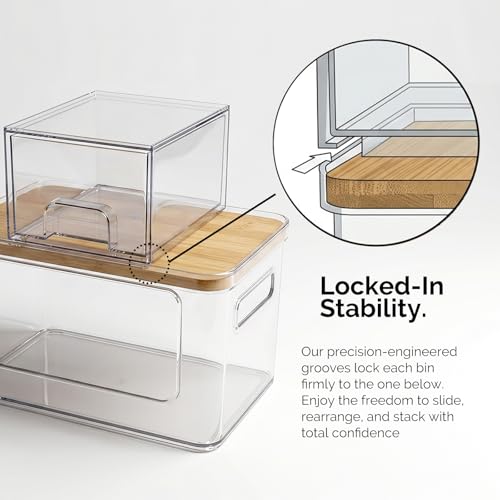 Hudgan Under Sink Organizers 3 in 1, Stackable Acrylic Bathroom Storage, Trash Bag Dispenser and Dishwasher Pods Holder for Kitchen and Laundry Room Organization
