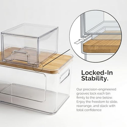 Hudgan Under Sink Organizers 3 in 1, Stackable Acrylic Bathroom Storage, Trash Bag Dispenser and Dishwasher Pods Holder for Kitchen and Laundry Room Organization