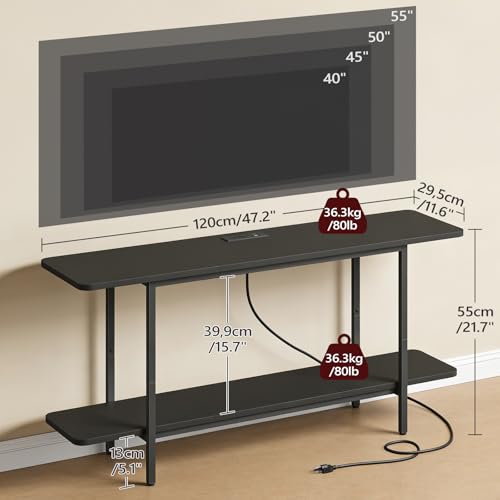 MAHANCRIS TV Stand for TVs up to 55", 2-Tier TV Console Table with Storage | Entertainment Center, Modern Media TV Console Table with Power Outlet, Tall TV Stand for Living Room, Bedroom, Black