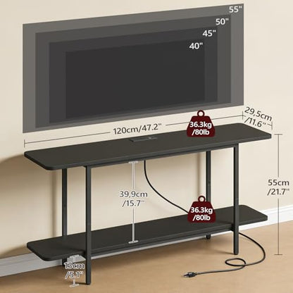 MAHANCRIS TV Stand for TVs up to 55", 2-Tier TV Console Table with Storage | Entertainment Center, Modern Media TV Console Table with Power Outlet, Tall TV Stand for Living Room, Bedroom, Black