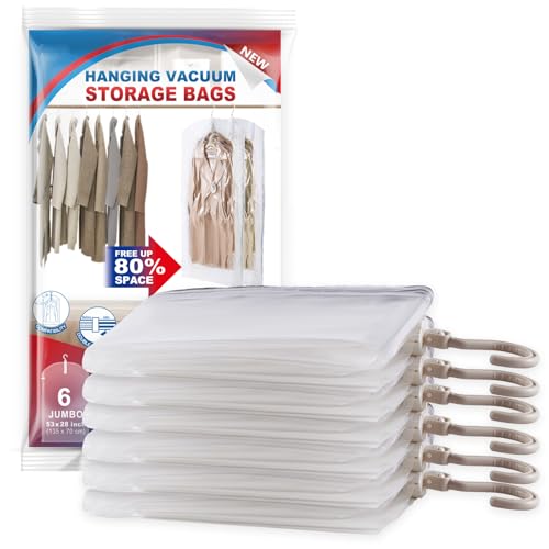 Hanging Vacuum Storage Bags, Space Saver Vacuum Se... (6 Count | Clear)