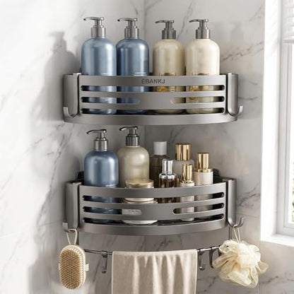 Corner Shower Shelf No Drill Adhesive Bathroom Caddy Wall Mounted Shower Organizer for Inside Shower 2-Pack Matte Gray Aluminum