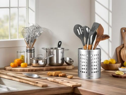 Metal Utensil Holder Set, Small SUS304 Steel Utens... (Silver)
