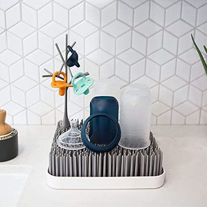 Boon Grass Plastic Drying Rack - Modern Countertop Baby Bottle Organizer - 9.75 x 9.88 x 3.0 inches - Gray