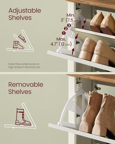 VASAGLE LIRY Collection - Shoe Storage Cabinet Organizer with 2 Flip Drawers, Freestanding Narrow Shoe Rack Cabinet for Entryway, Farmhouse Style, Fits 12 to 16 Pairs, Rustic White UHSC201W01