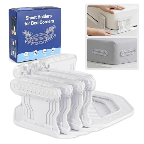 Bed Sheet Holder for Corners, 4PCS Bed Sheets Secure Corners Gripper, White | Secure Bed Sheet Lock, Fit All Sheet Sizes, Durable ABS, Mattress Sheet Fasteners, Non-Slip Design, Easy Installation