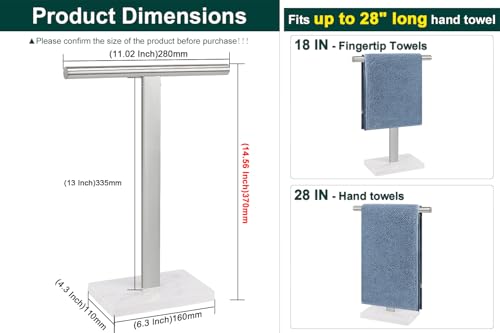 Hand Towel Holder, T-Shape Hand Towel Stand for Bathroom, Hand Towel Rack Bar Standing for Vanity Kitchen Countertop, 304 Stainless Steel (Marble Base, Brushed)