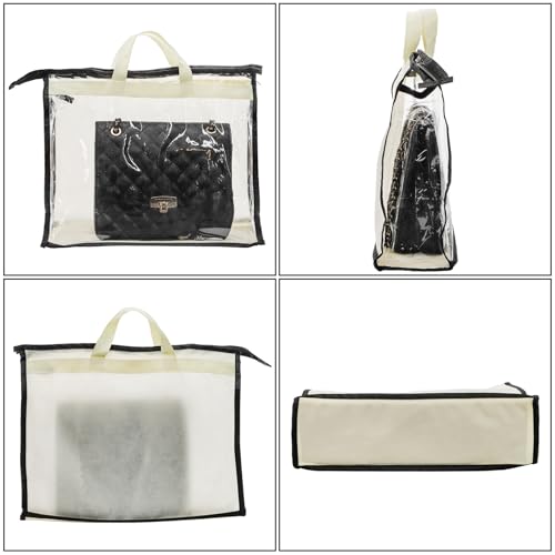 Peohud 12 Pack Clear Handbag Storage Organizer, Dust Bags for Handbags, Transparent Purse Organizer for Closet, Hanging Handbags Dust Cover Bags with Zipper, Handles and Hooks