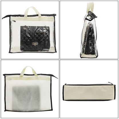 Peohud 12 Pack Clear Handbag Storage Organizer, Dust Bags for Handbags, Transparent Purse Organizer for Closet, Hanging Handbags Dust Cover Bags with Zipper, Handles and Hooks