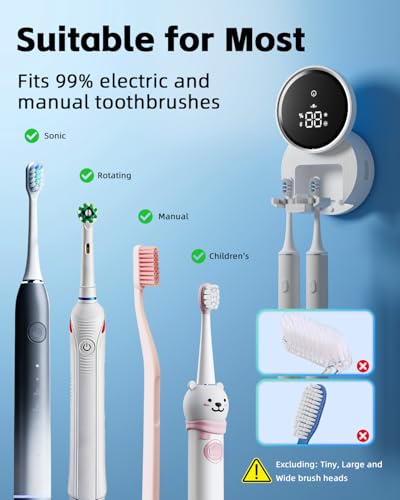 UV Toothbrush Sanitizer and Holder, WONICO Smart Tooth Brush Holders for Bathroom, Toothbrush Wall-Mounted Cleaner Organizer with Auto-Inductive Cover Fits Electric, Manual Toothbrushes for Home