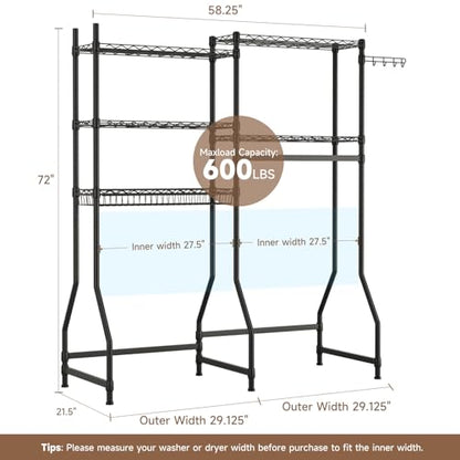 Laundry Organizer Shelves Over the Washer and Dryer Storage Shelf | Heavy Duty Laundry Room Organization Clothes Drying Rack Adjustable Height Wire Shelving and Wire Basket with Hanger Rod