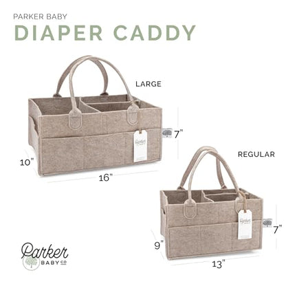 Parker Baby Co. Felt Diaper Caddy Organizer - Regular, Oatmeal | Portable nursery storage bin for diapers, wipes, bottles & baby essentials for home/car. Soft felt, foldable design 13x9x7"